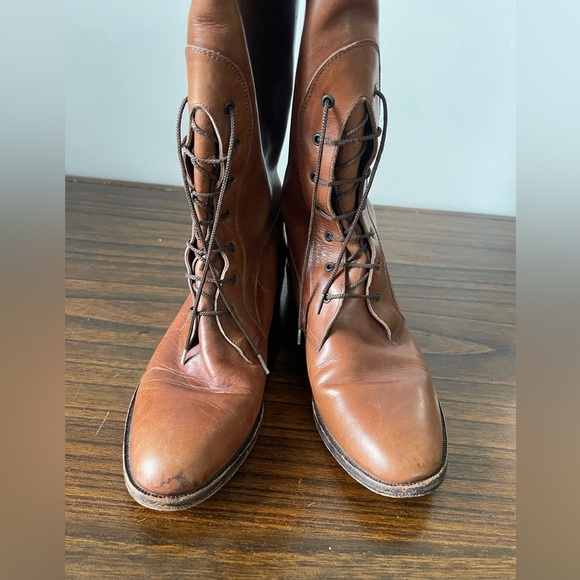 J. Crew, 6, women’s cognac leather knee high lace up flat riding boot - Picture 6 of 8